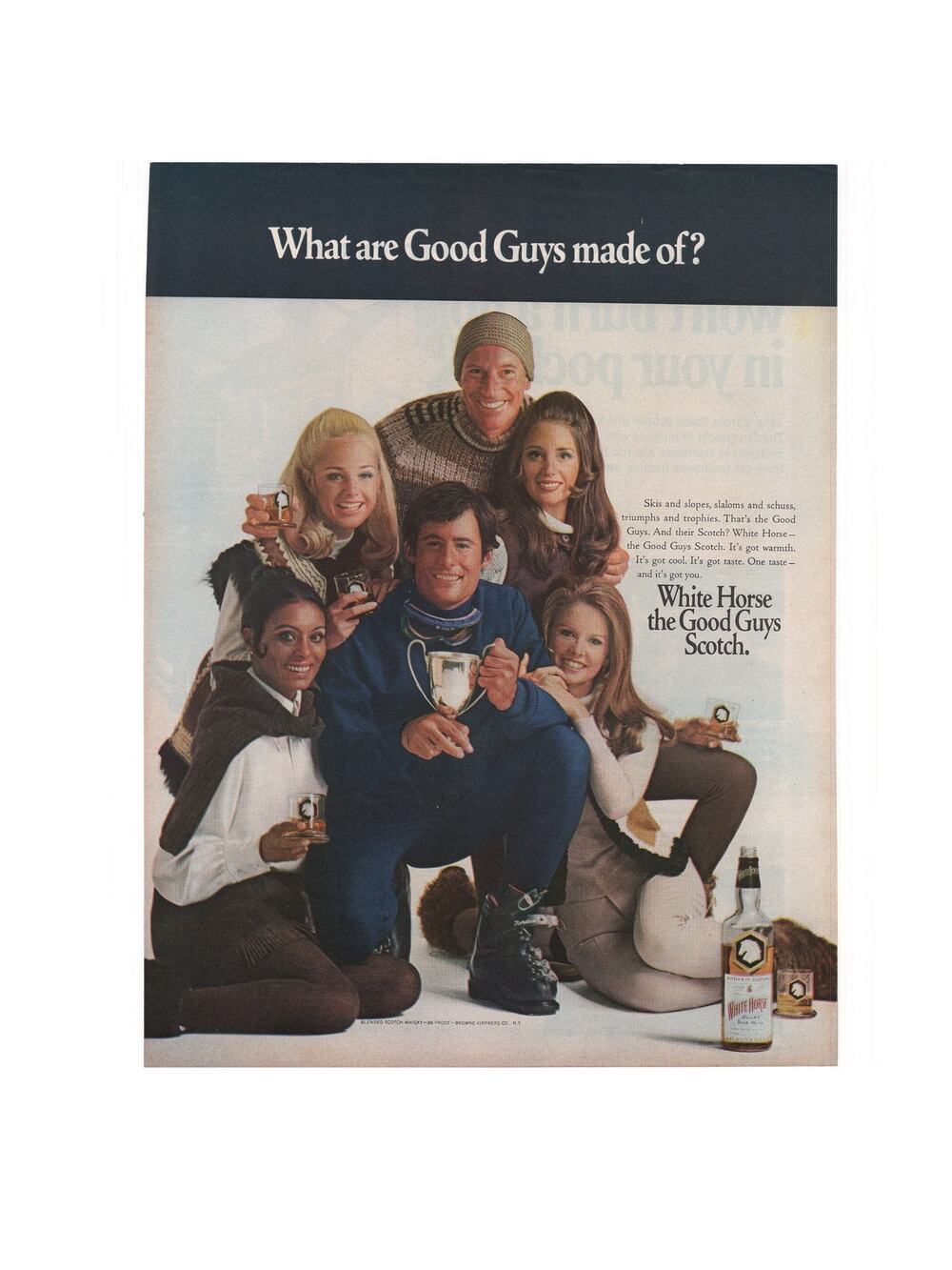 White Horse Scotch Magazine Advertisement Full Color 1968 Skiing Vintage